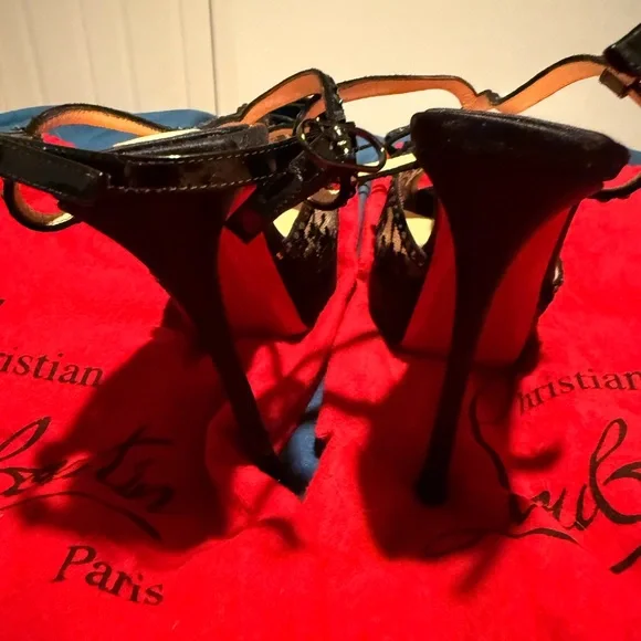 Christian Louboutin Black Patent Leather Platform Heels with Swarovski crystals - Picture 8 of 15